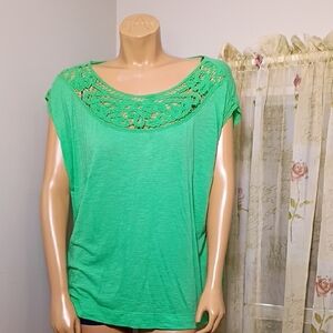 Ralph Lauren Green Women's Blouse with Lace‎ Accent Size XL